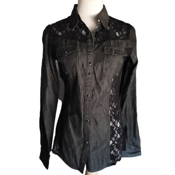 Rock 47 by wrangler black Jean & lace button up Womens Small - Picture 1 of 14